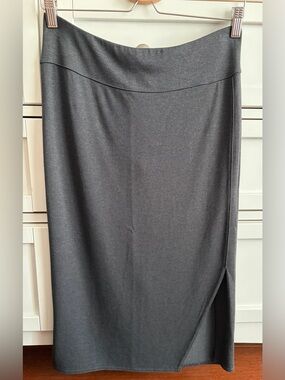 LOFT Charcoal Gray Midi Skirt with Side Slit